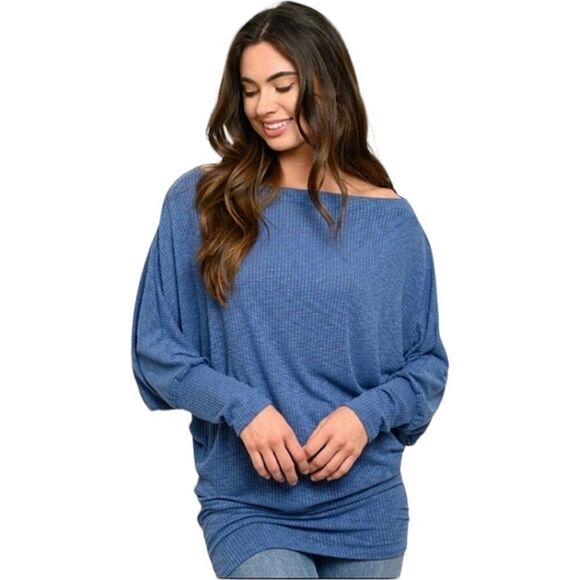 SALE Gorgeous Blue Waffle Knit Long sleeve Top - Picture 3 of 8